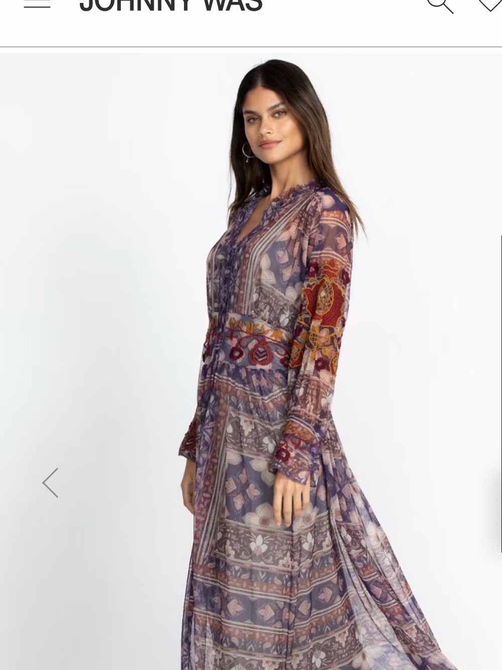 Johnny Was Lavender Sheer Floral Button-Front Maxi Duana dress with Embroidery